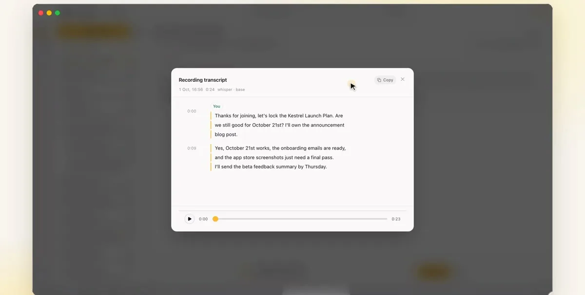 The transcript of a recorded call